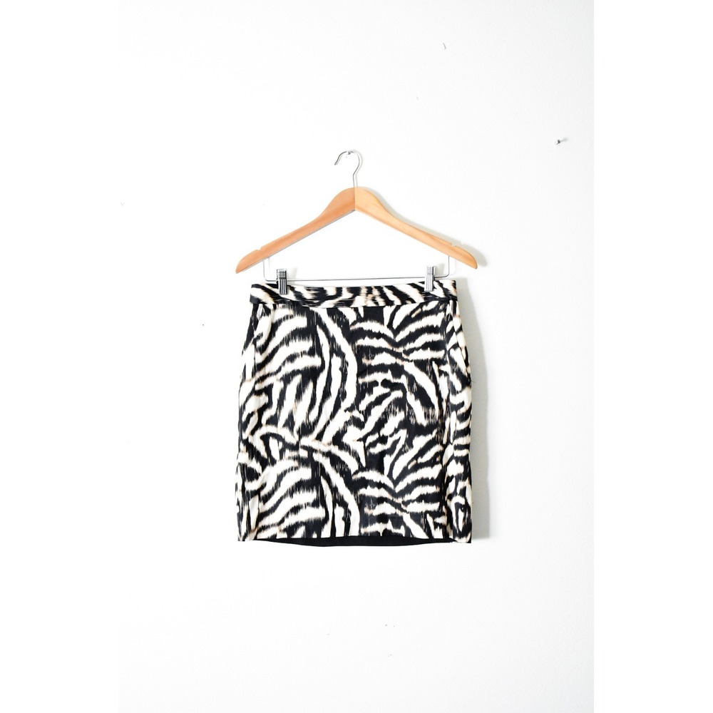 Ann Taylor Pencil Skirt Womens 8 Black Zebra Ikat Modern Professional Mini Skirt